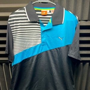 Puma Golf Polo Shirt XL Dry Cell Black / Blue / Stripes